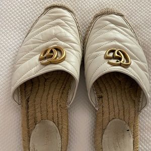 Authentic white Gucci espedrille slides. Used